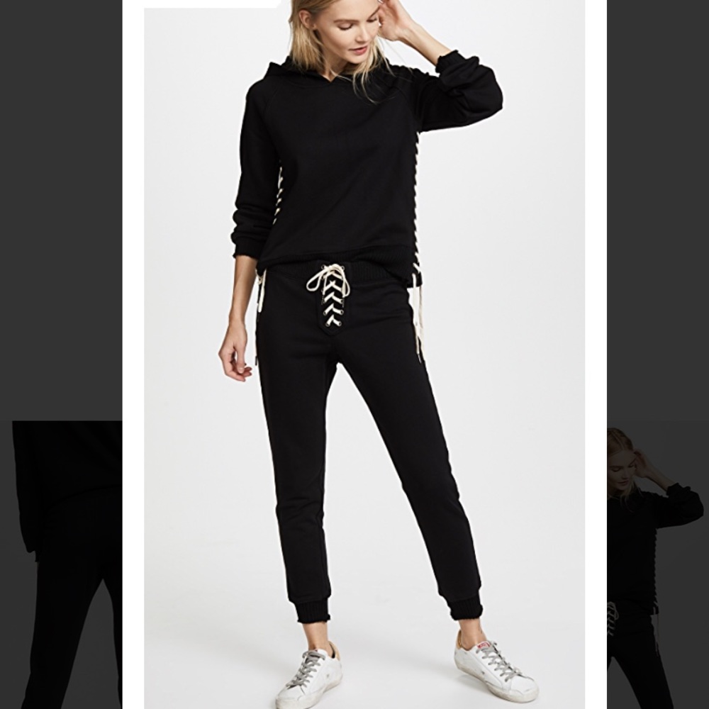 Pam & Gela distressed lace up sweatsuit set